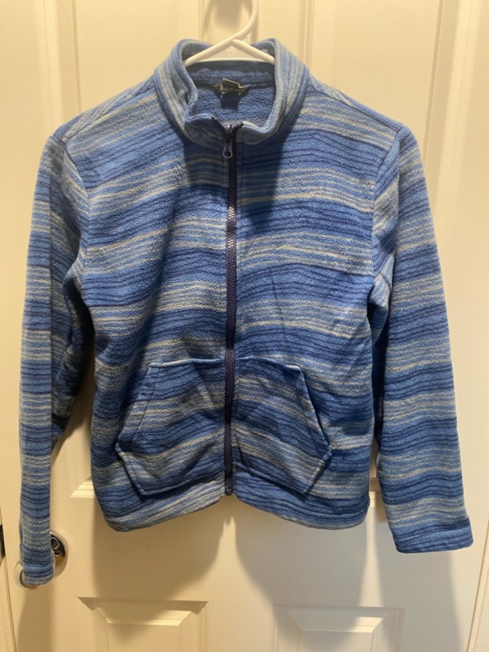 Eddie Bauer Light and Dark Blue Striped Fleece Top